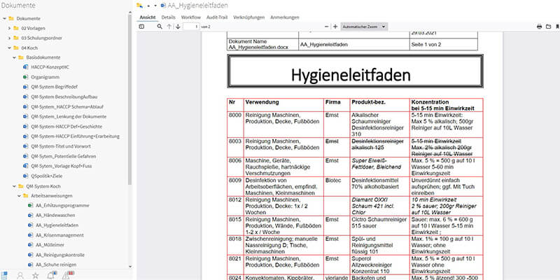 Screenshot eines Hygieneleitfadens