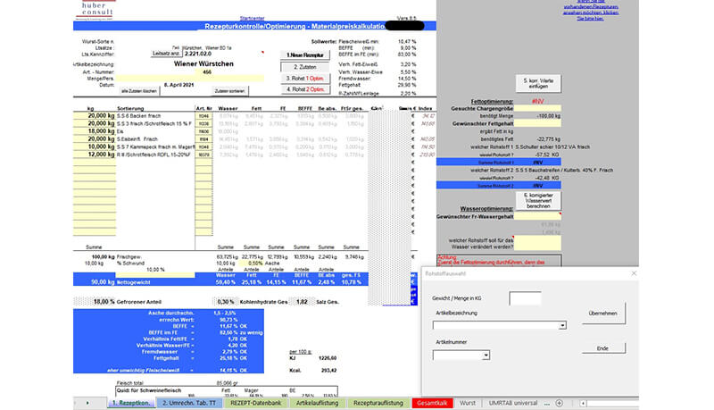 Screenshot des Moduls Rezeptkalkulation